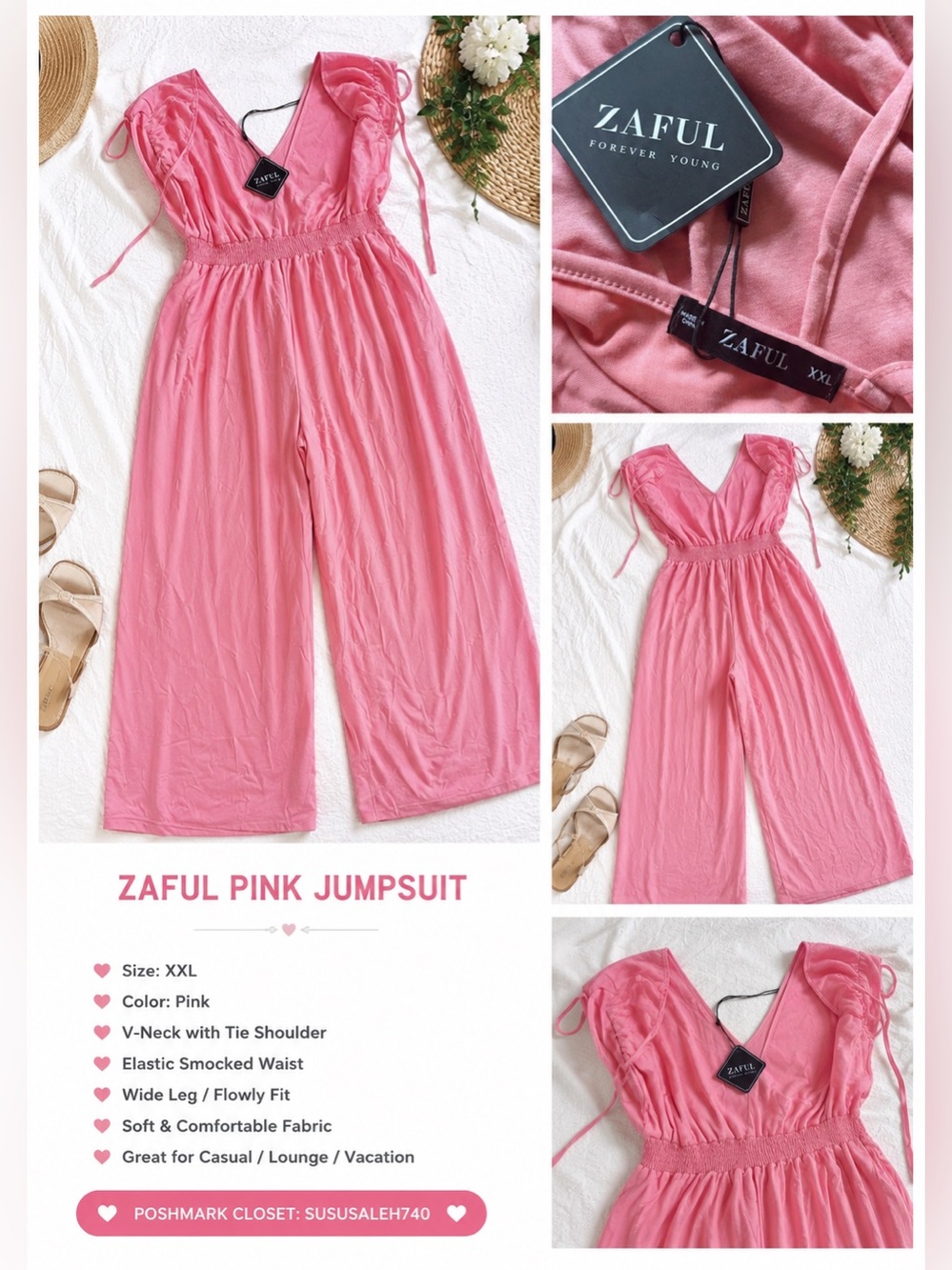 Zaful Pink Wide Leg Jumpsuit